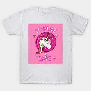 Be Unique Love Beautiful Unicorn Head With Stars And Hearts pink Poster T-Shirt